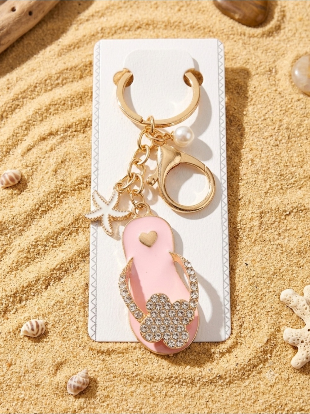 Fashion Jewelry Gold Pink Flip Flop Key & Card Holder Charm